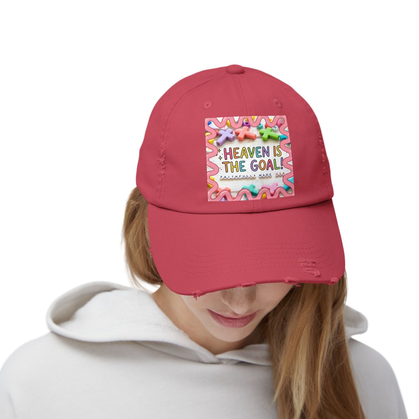 Heaven Is The Goal Distressed Cap — Colorful Faith Baseball Hat