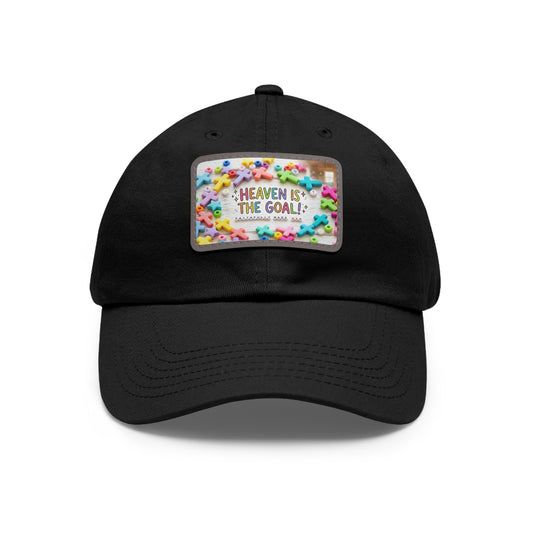 Heaven Is The Goal Dad Hat — Leather Patch Baseball Cap