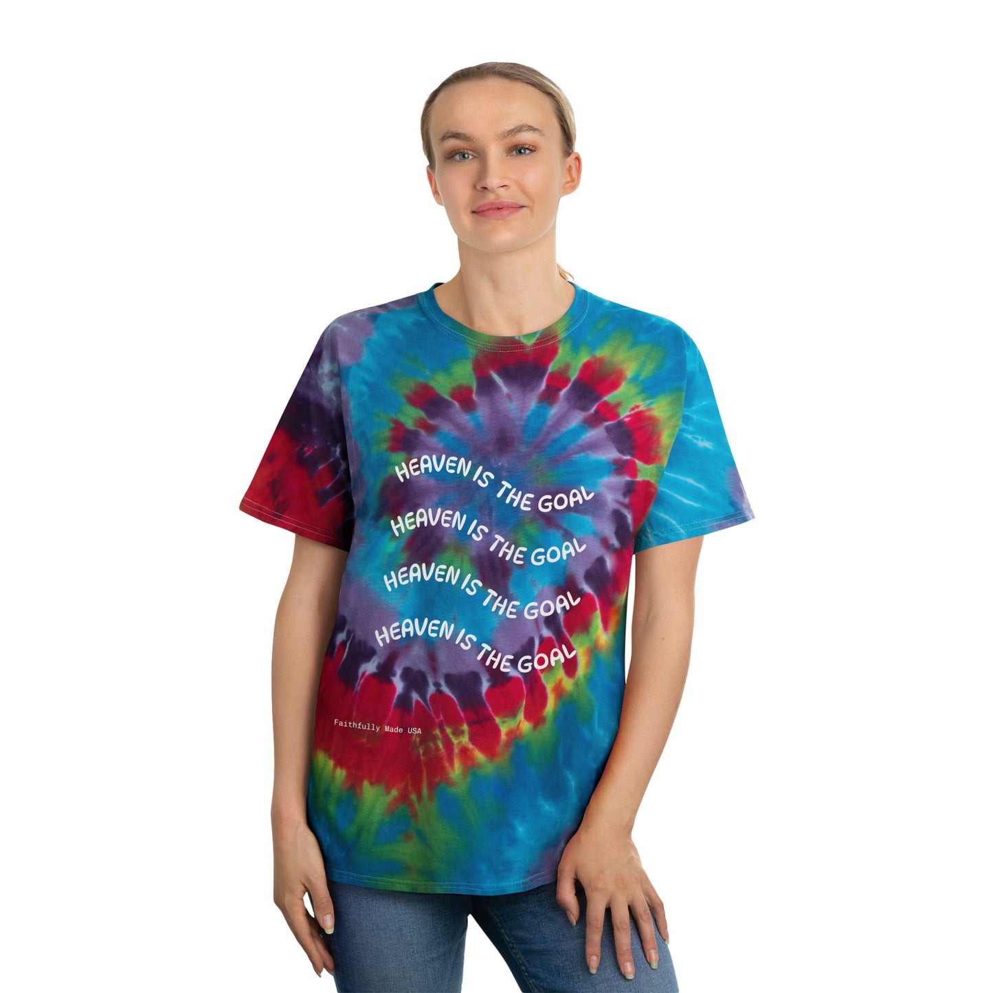 Pastel Spiral Tie-Dye Tee — "Heaven Is The Goal" Graphic