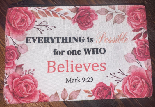 Inspirational Scripture Floral Canvas Zipper Pouches
