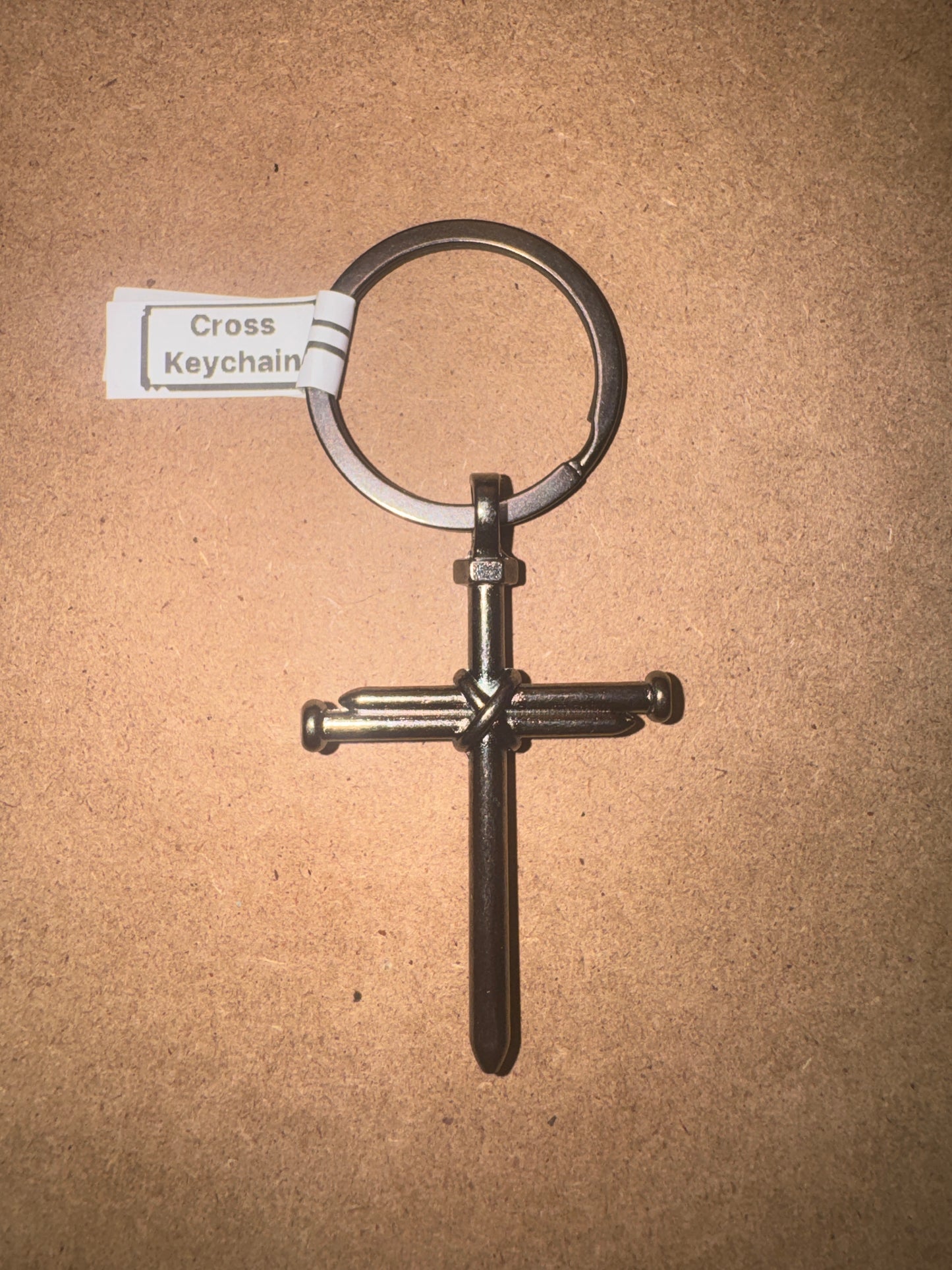 Rugged Metal Nail Cross Keychain