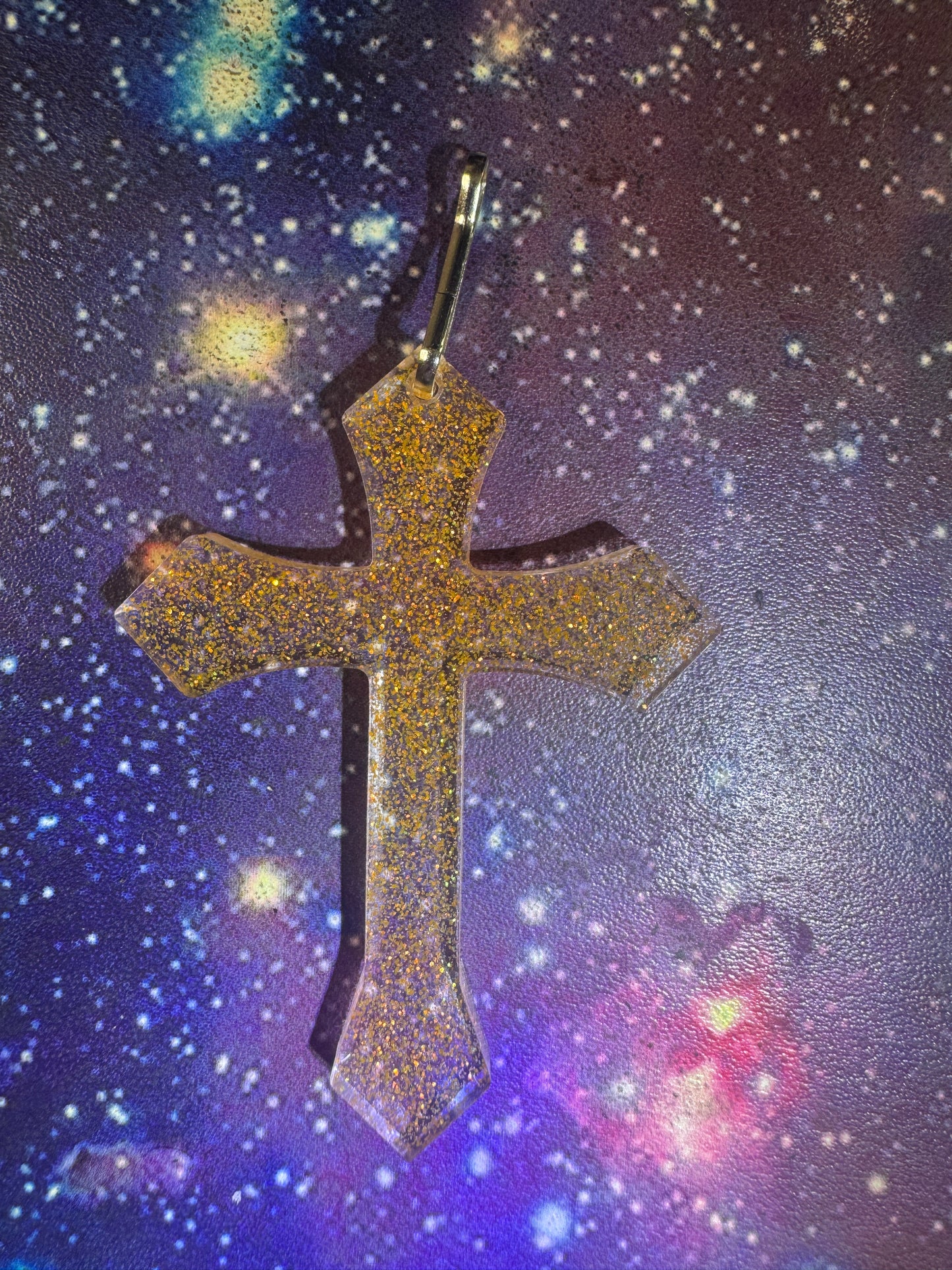 "Golden Radiance" Artisan Resin Cross Necklace