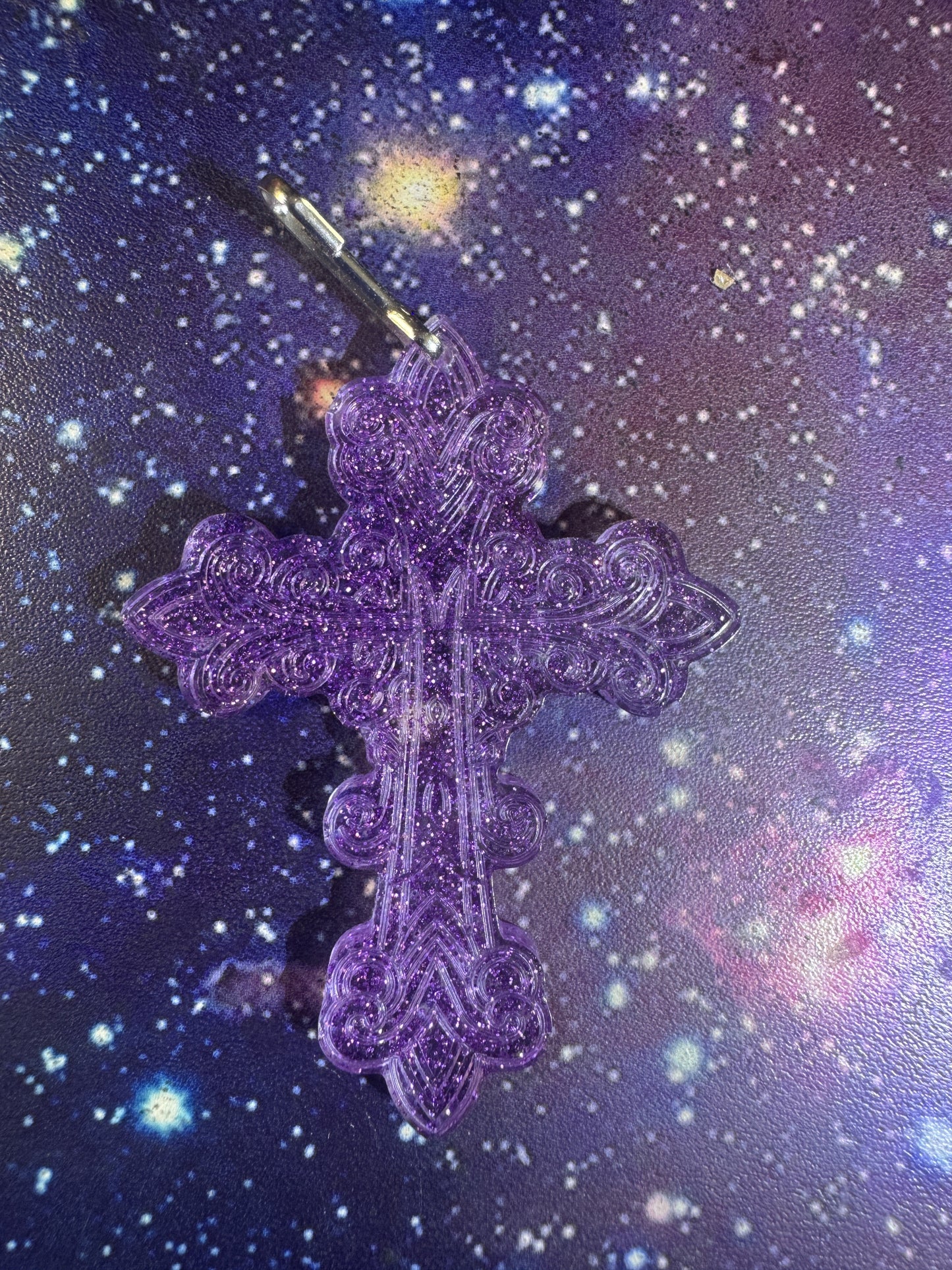 "Amethyst Aura" Artisan Resin Cross Necklace