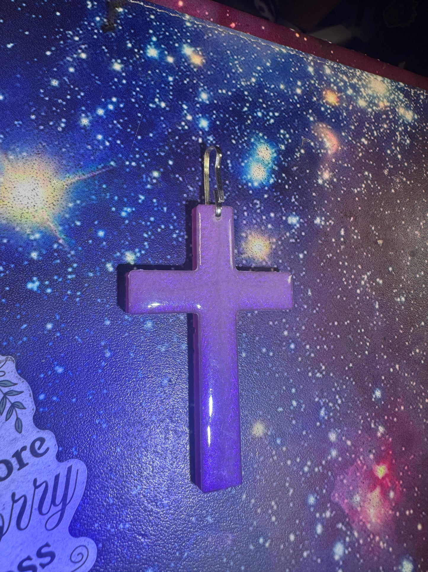 "Lavender Luster" Artisan Resin Cross Necklace