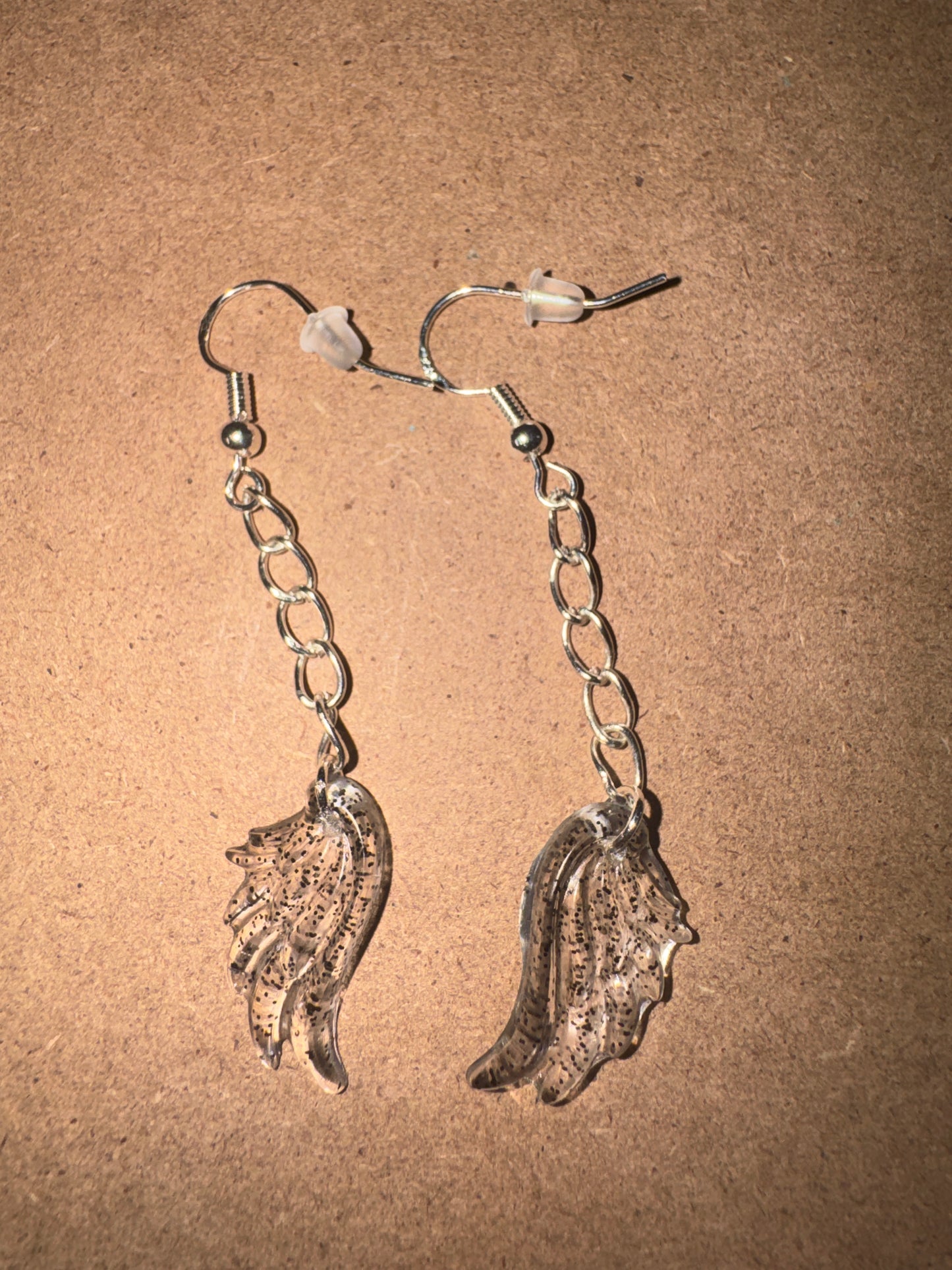 "Crystal Speckle" Artisan Resin Angel Wing Earrings - Small
