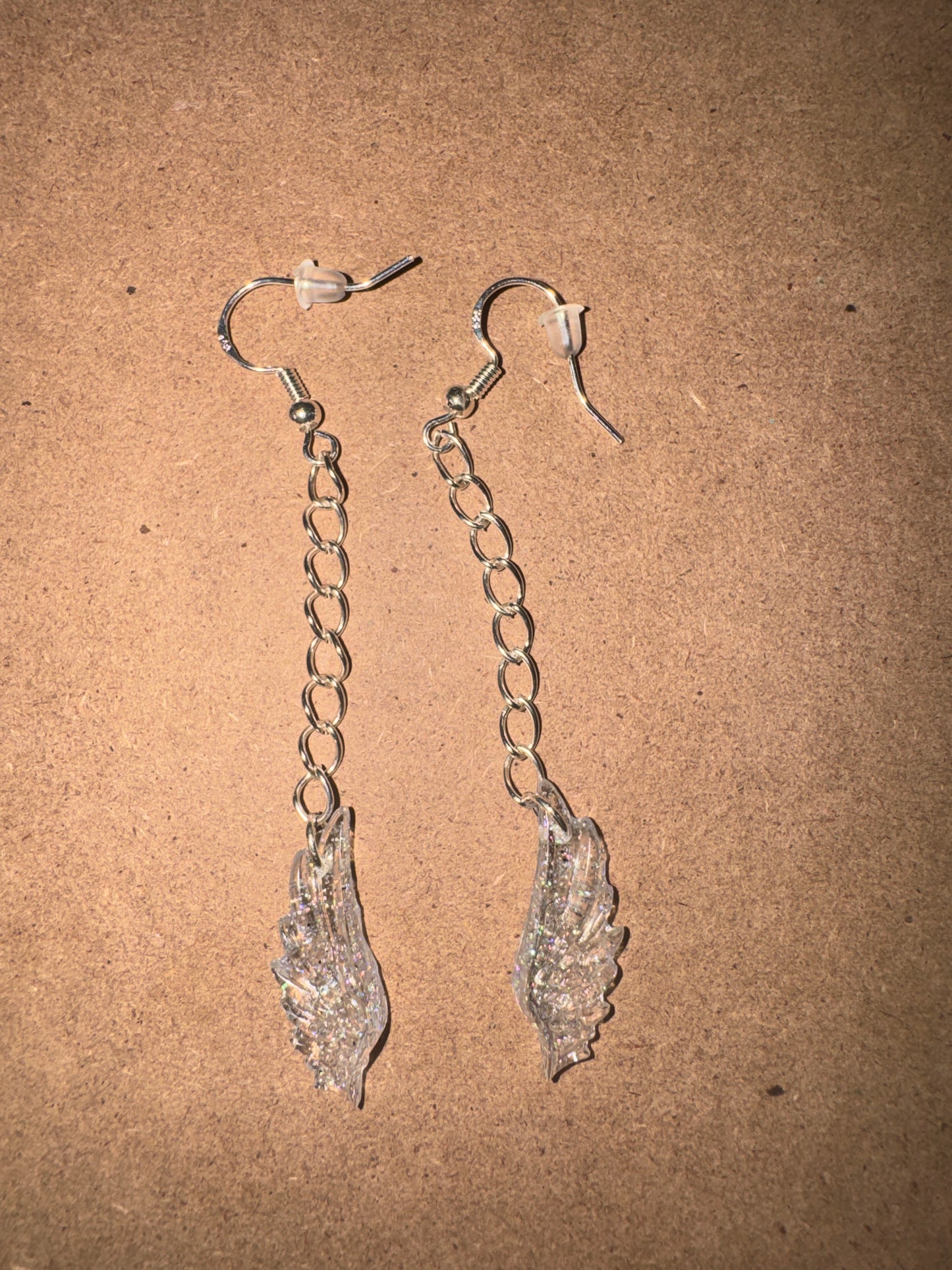 "Diamond Dust" Artisan Resin Angel Wing Earrings - Small