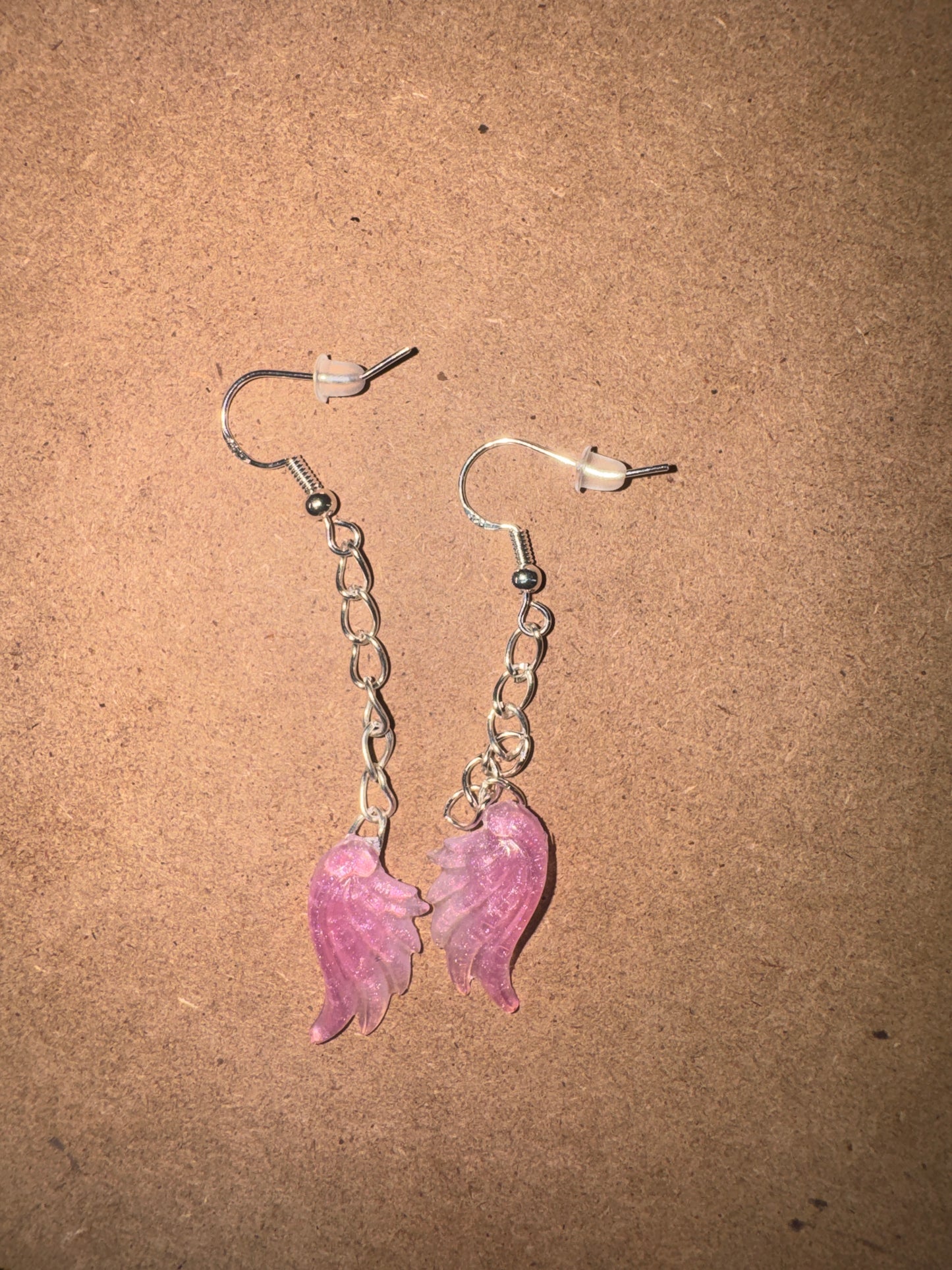 "Pink Promise" Artisan Resin Angel Wing Earrings - Small
