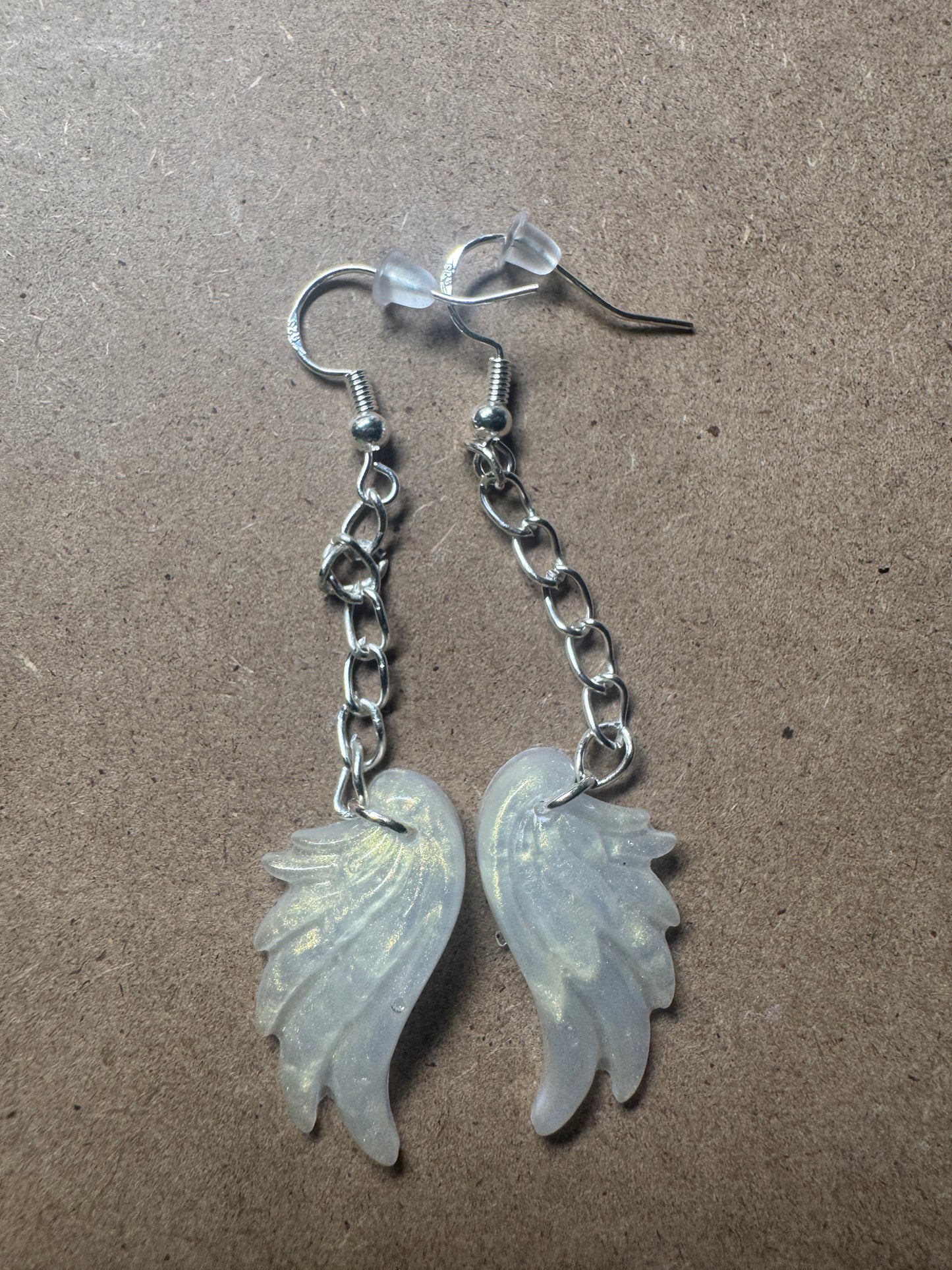 "Golden Fidelity" Artisan Resin Angel Wing Earrings - Medium