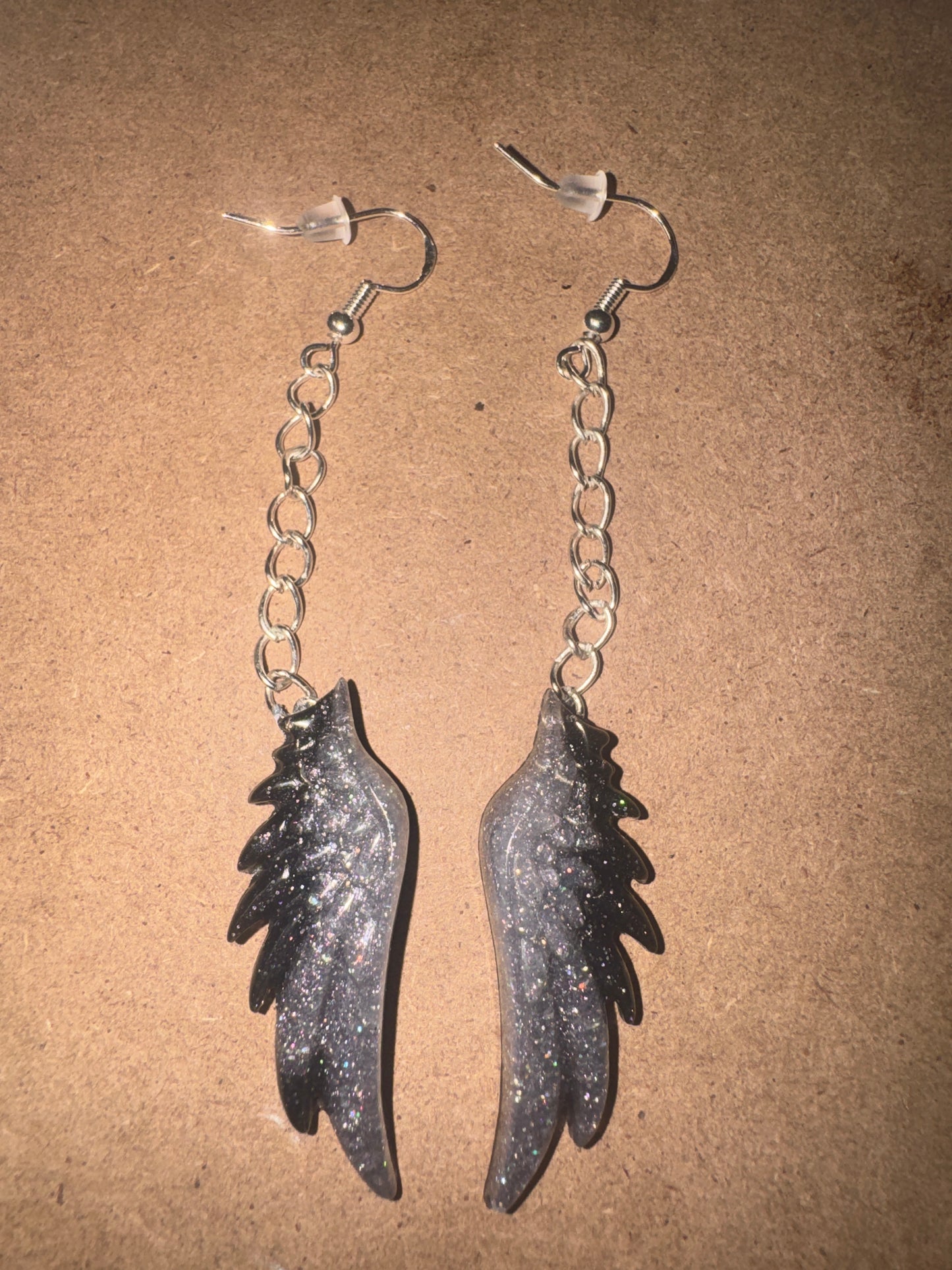 "Starry Night" Artisan Resin Angel Wing Earrings - Medium