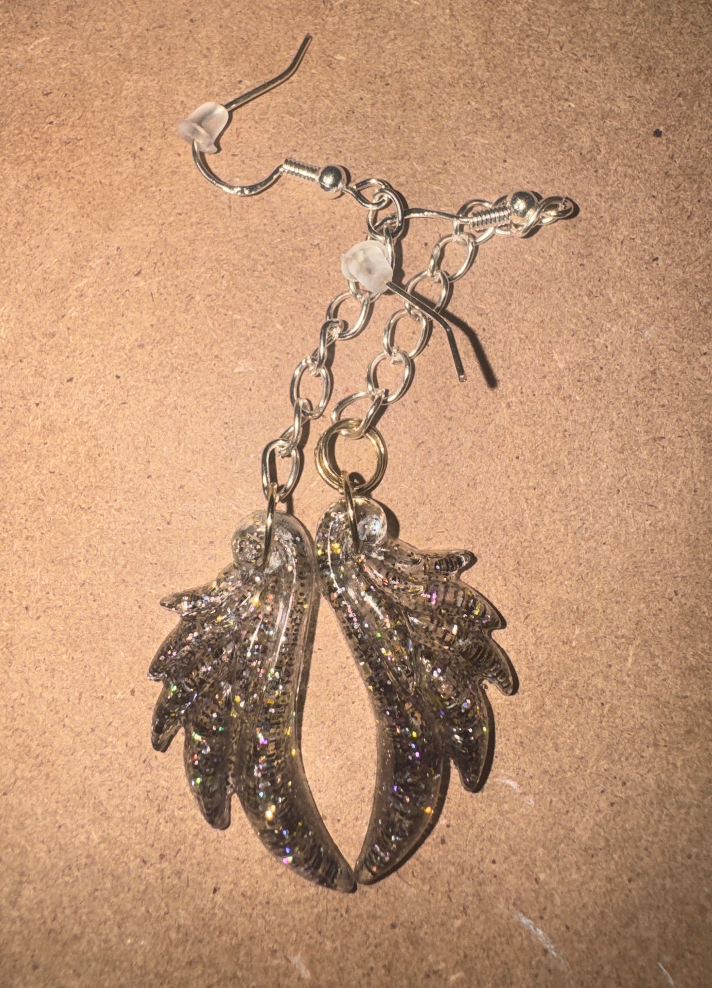"Winged Shadows" Artisan Resin Angel Wing Earrings - Medium