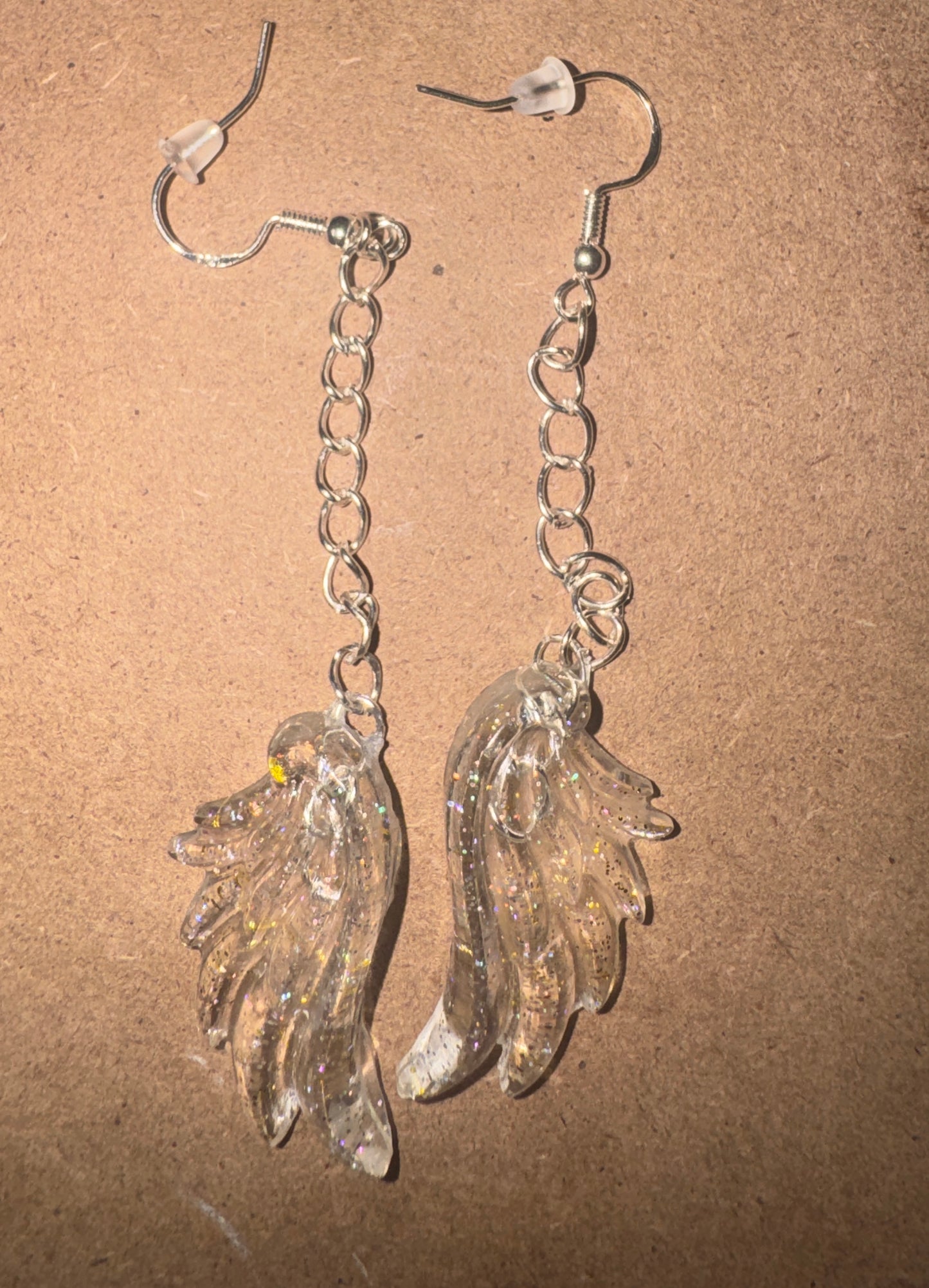 "Golden Promise" Artisan Resin Angel Wing Earrings - Medium