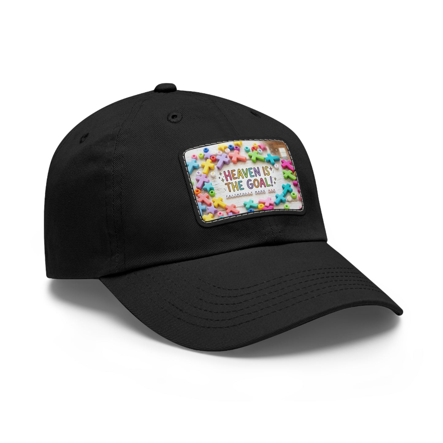 Heaven Is The Goal Dad Hat — Leather Patch Baseball Cap