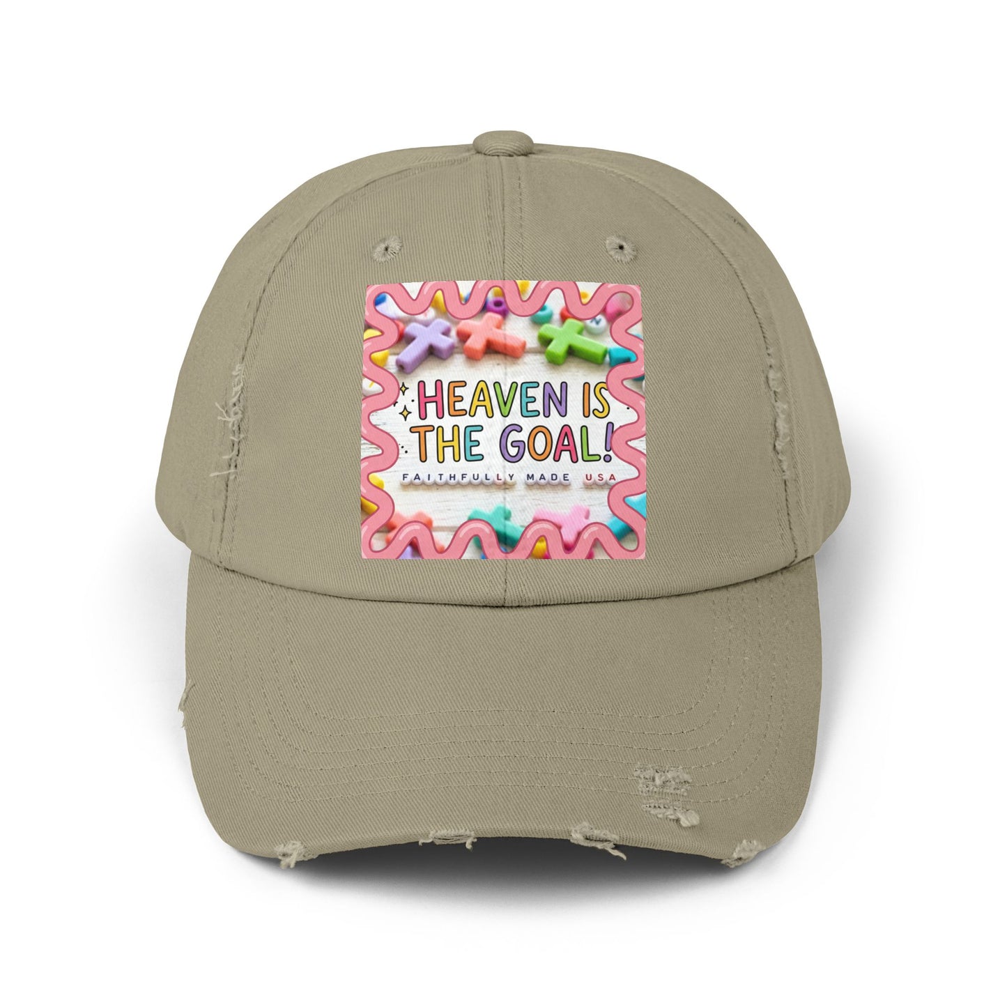 Heaven Is The Goal Distressed Cap — Colorful Faith Baseball Hat