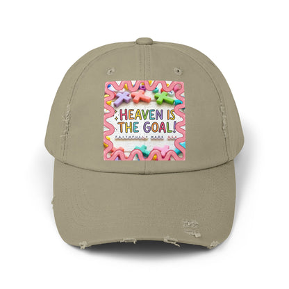 Heaven Is The Goal Distressed Cap — Colorful Faith Baseball Hat