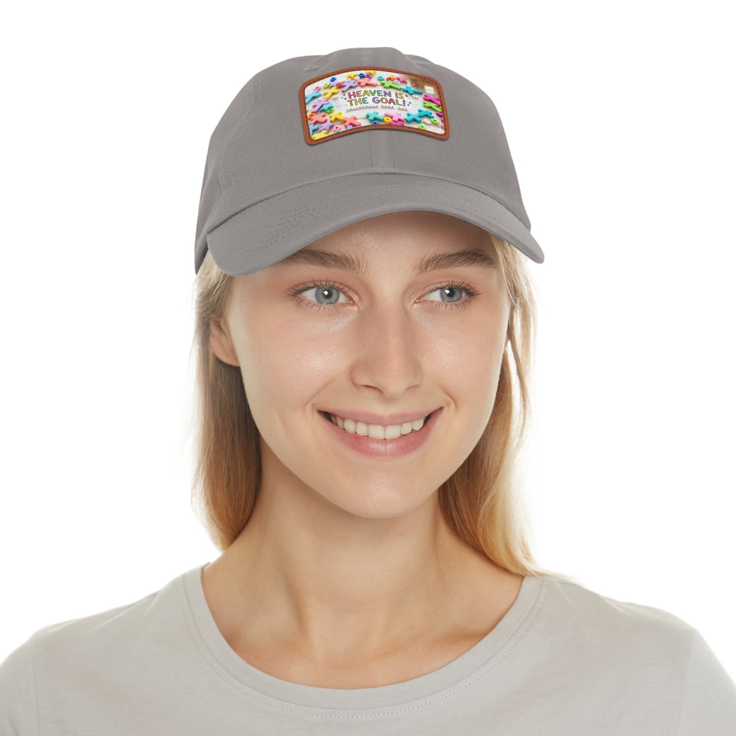 Heaven Is The Goal Dad Hat — Leather Patch Baseball Cap