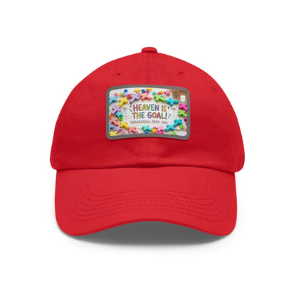 Heaven Is The Goal Dad Hat — Leather Patch Baseball Cap