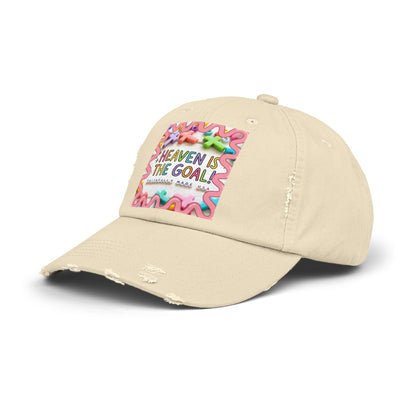 Heaven Is The Goal Distressed Cap — Colorful Faith Baseball Hat