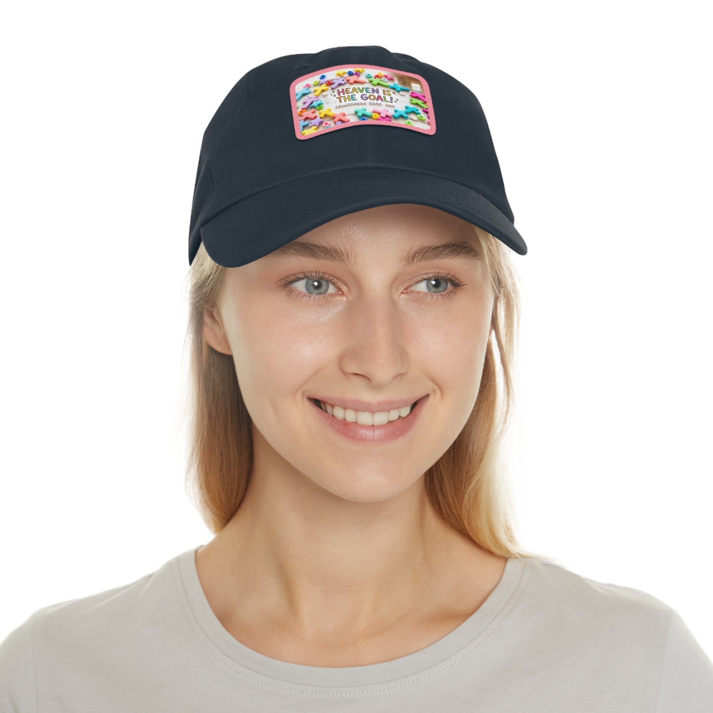 Heaven Is The Goal Dad Hat — Leather Patch Baseball Cap