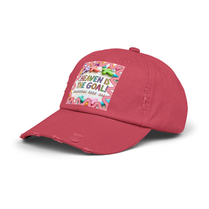 Heaven Is The Goal Distressed Cap — Colorful Faith Baseball Hat