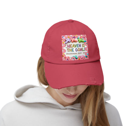 Heaven Is The Goal Distressed Cap — Colorful Faith Baseball Hat