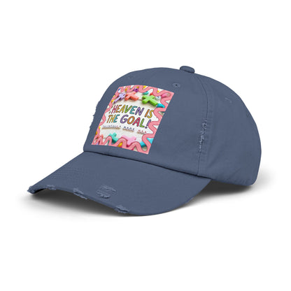Heaven Is The Goal Distressed Cap — Colorful Faith Baseball Hat