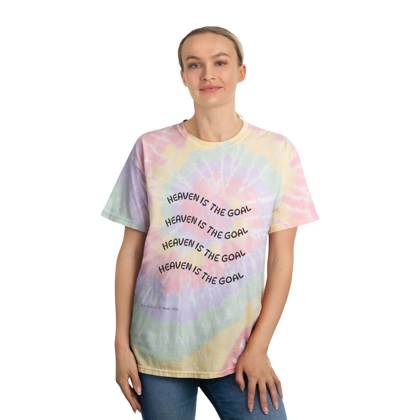 Pastel Spiral Tie-Dye Tee — "Heaven Is The Goal" Graphic