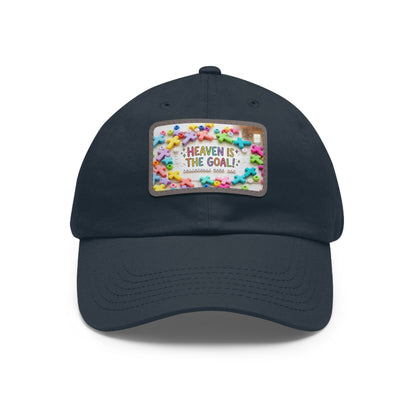 Heaven Is The Goal Dad Hat — Leather Patch Baseball Cap