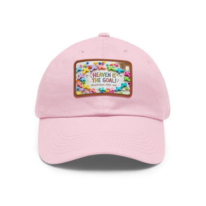 Heaven Is The Goal Dad Hat — Leather Patch Baseball Cap