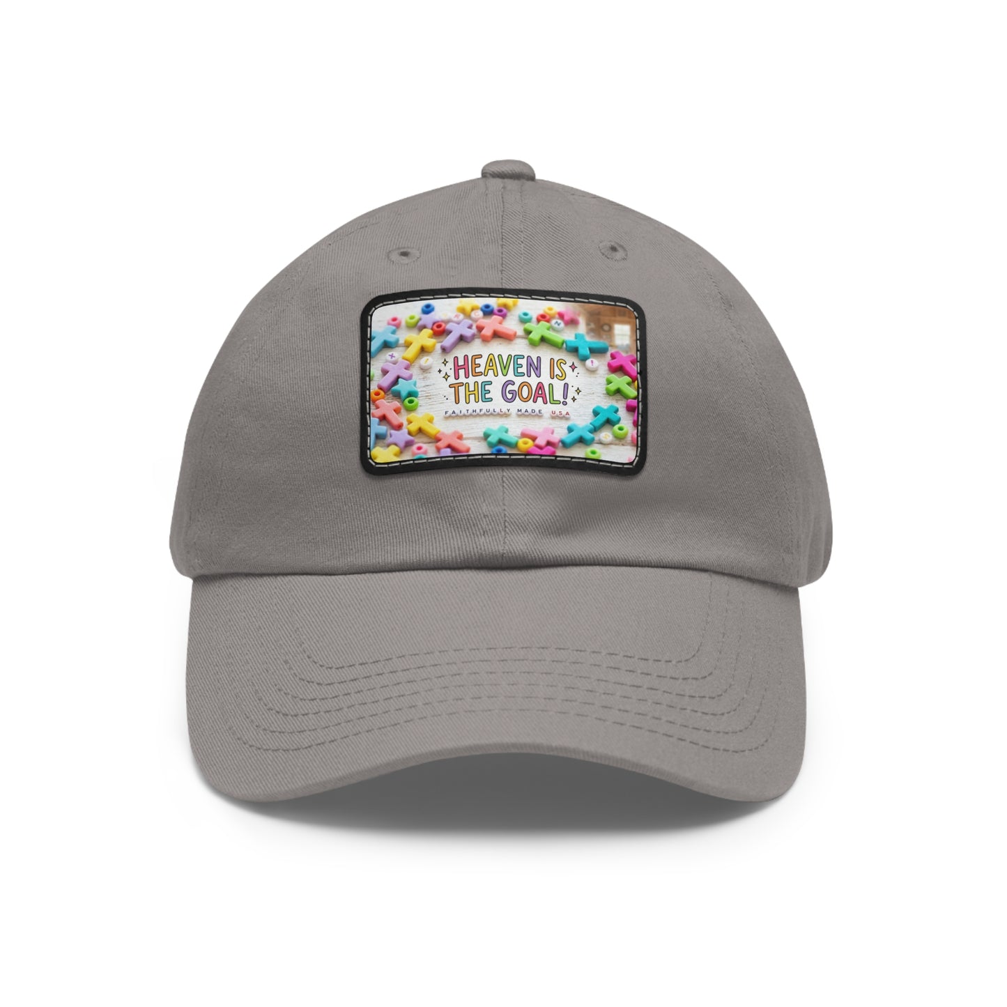 Heaven Is The Goal Dad Hat — Leather Patch Baseball Cap