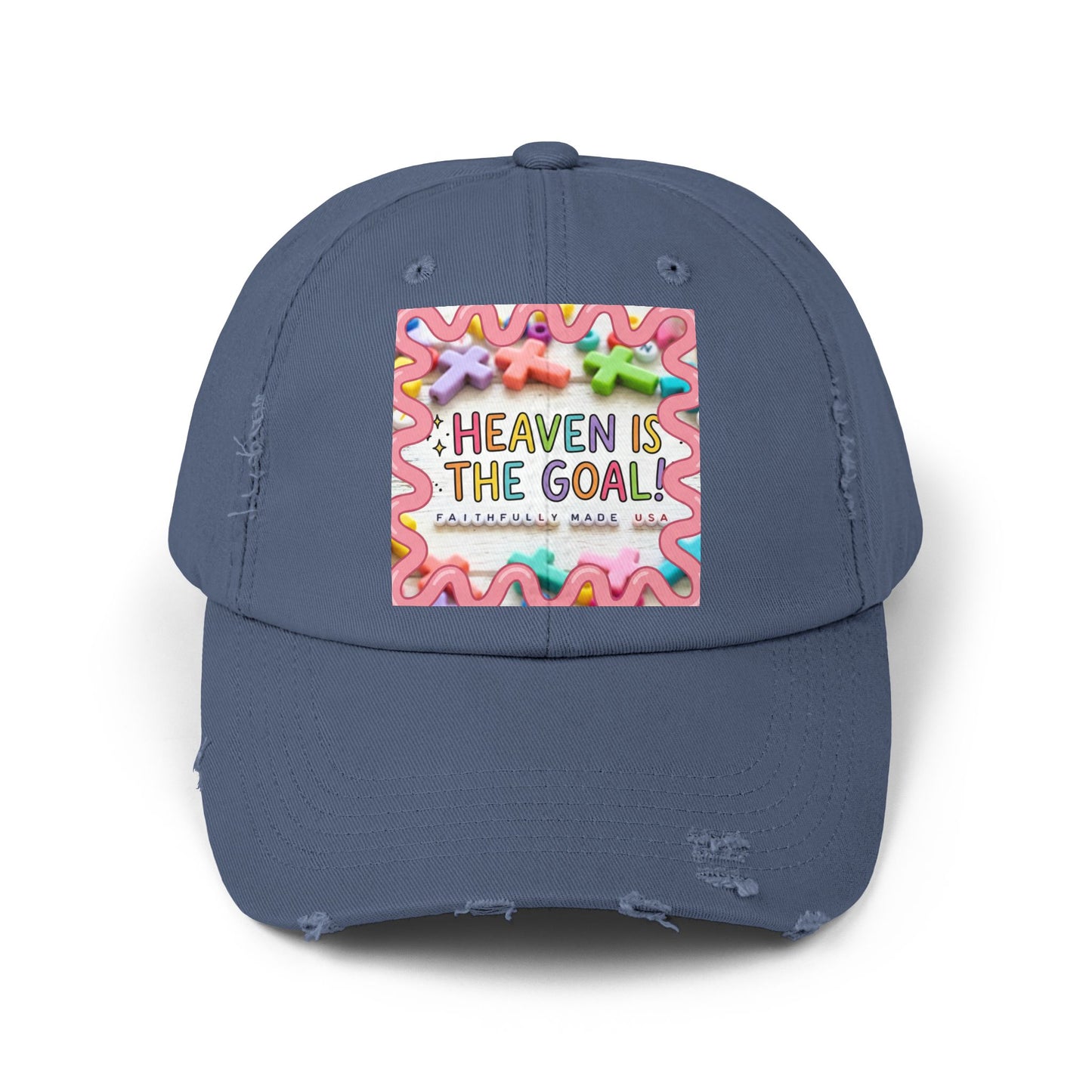Heaven Is The Goal Distressed Cap — Colorful Faith Baseball Hat