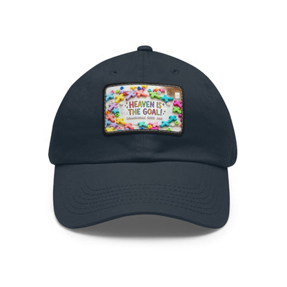 Heaven Is The Goal Dad Hat — Leather Patch Baseball Cap
