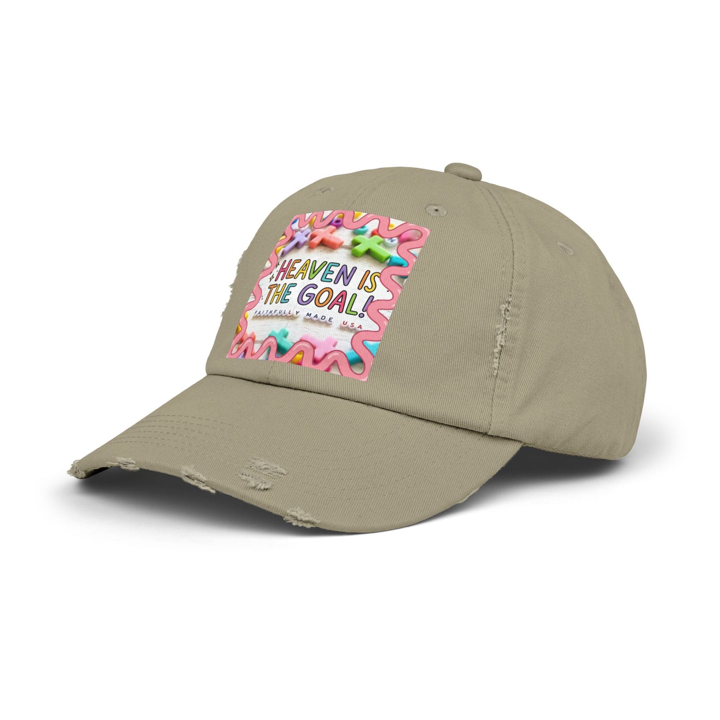 Heaven Is The Goal Distressed Cap — Colorful Faith Baseball Hat