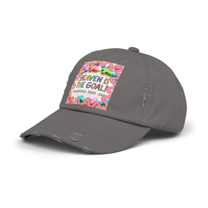 Heaven Is The Goal Distressed Cap — Colorful Faith Baseball Hat