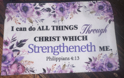 Inspirational Scripture Floral Canvas Zipper Pouches