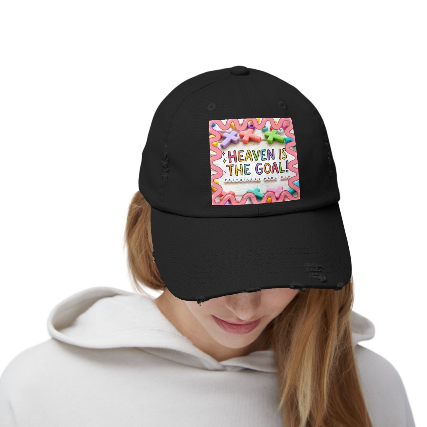 Heaven Is The Goal Distressed Cap — Colorful Faith Baseball Hat