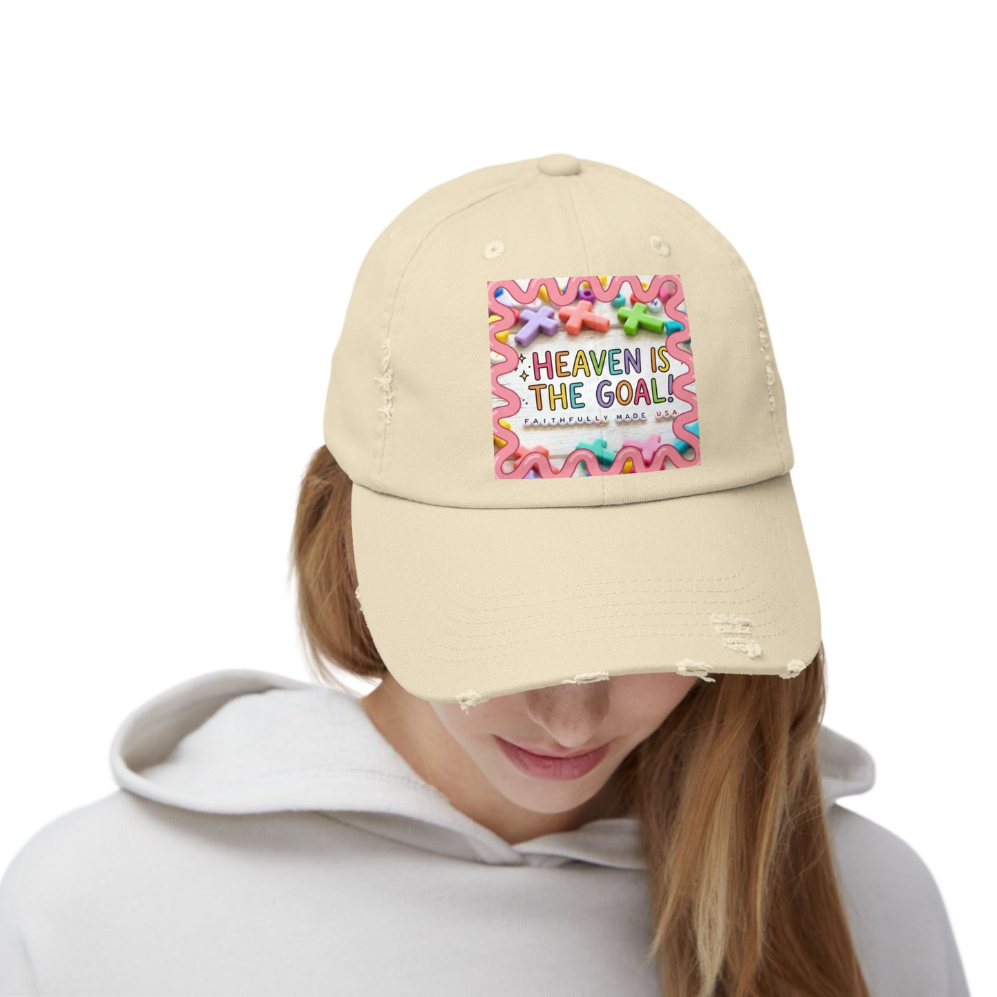 Heaven Is The Goal Distressed Cap — Colorful Faith Baseball Hat