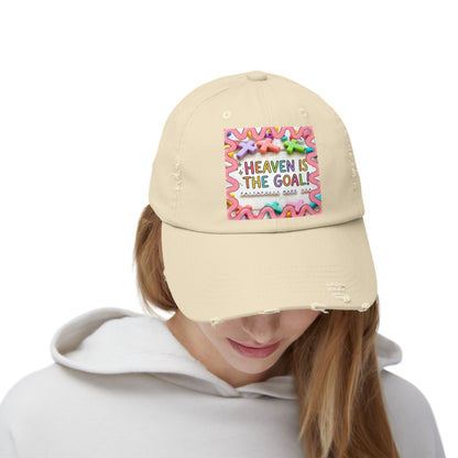 Heaven Is The Goal Distressed Cap — Colorful Faith Baseball Hat