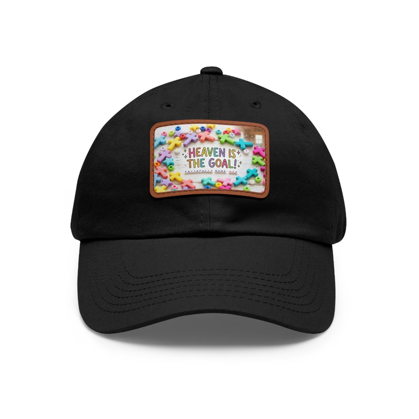 Heaven Is The Goal Dad Hat — Leather Patch Baseball Cap