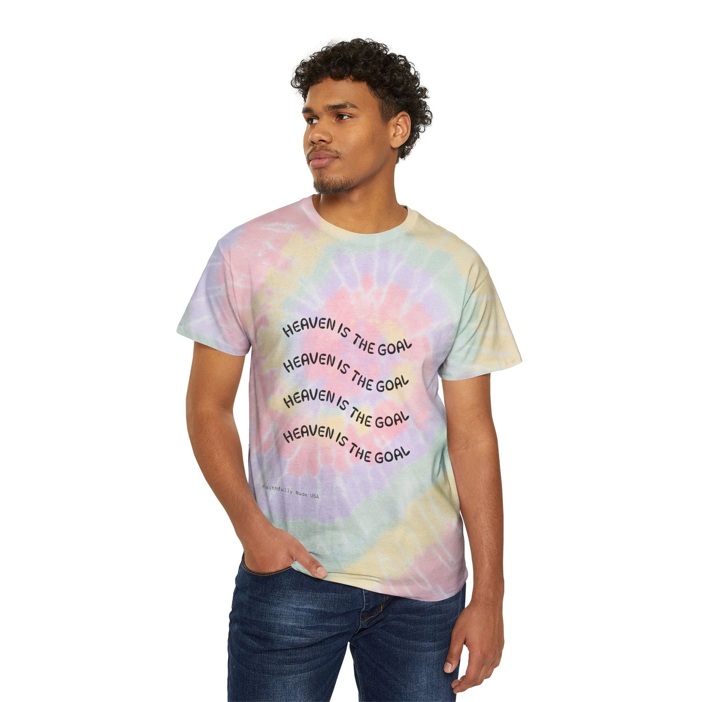 Pastel Spiral Tie-Dye Tee — "Heaven Is The Goal" Graphic