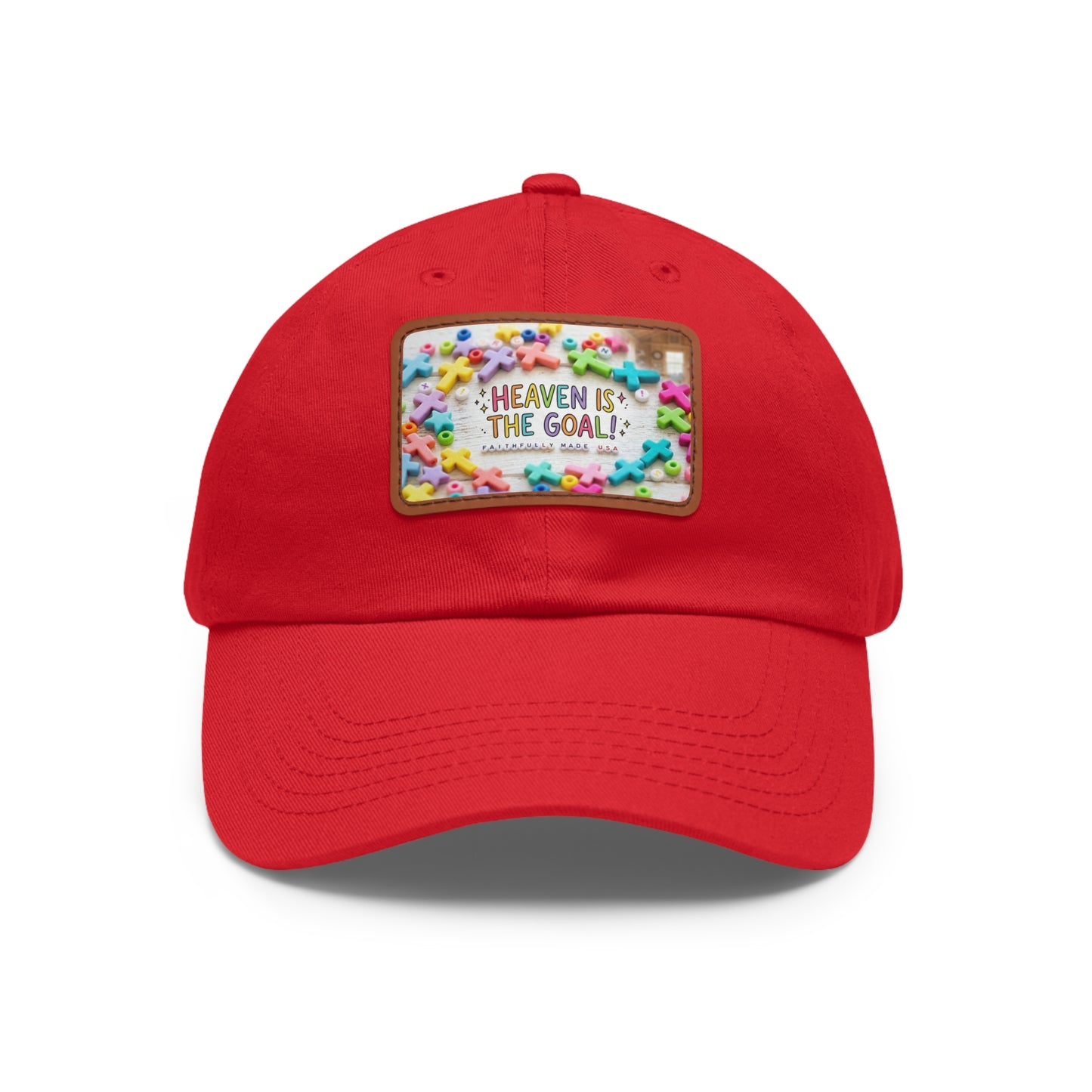 Heaven Is The Goal Dad Hat — Leather Patch Baseball Cap