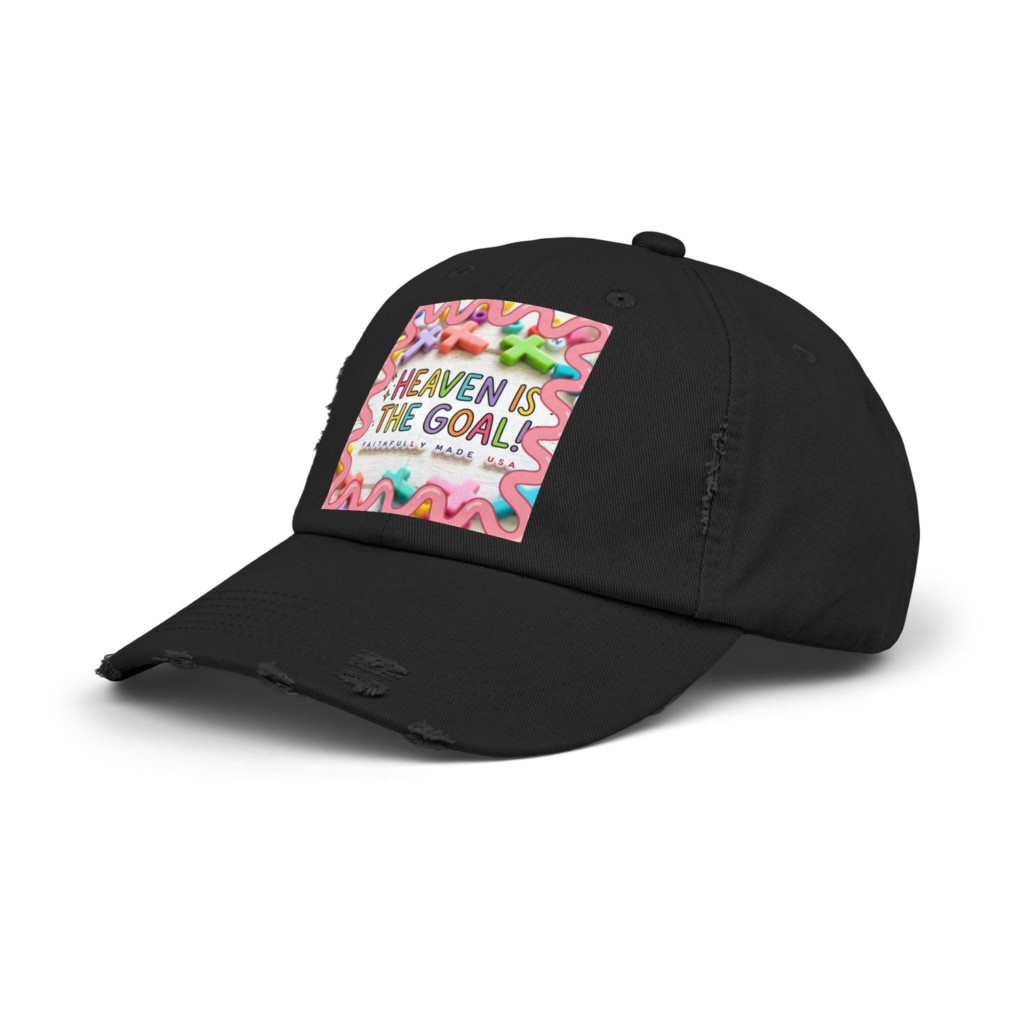 Heaven Is The Goal Distressed Cap — Colorful Faith Baseball Hat