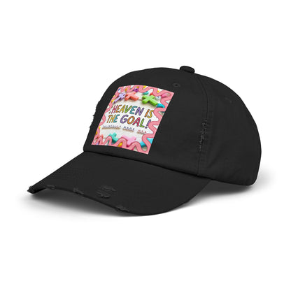 Heaven Is The Goal Distressed Cap — Colorful Faith Baseball Hat