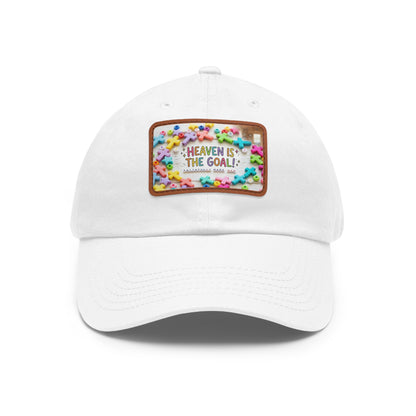 Heaven Is The Goal Dad Hat — Leather Patch Baseball Cap