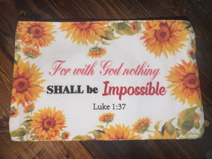Inspirational Scripture Floral Canvas Zipper Pouches