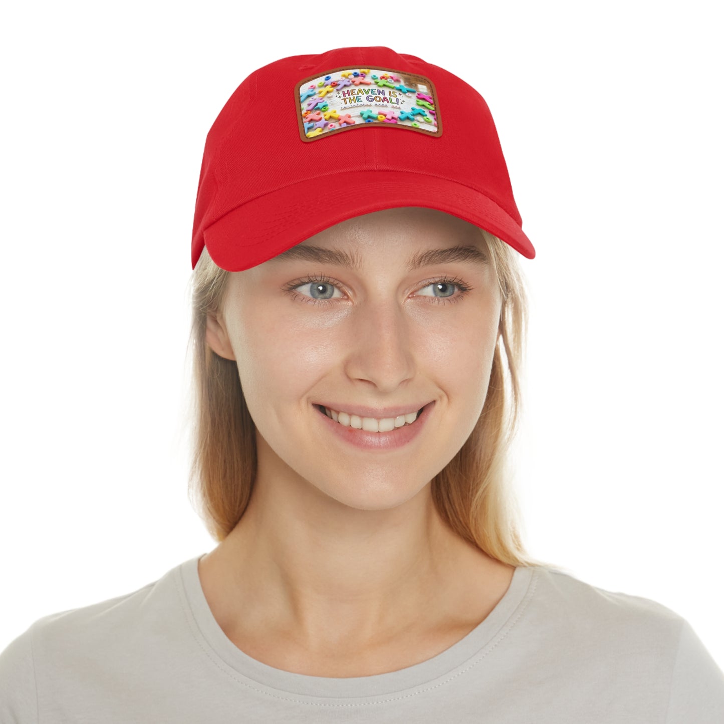 Heaven Is The Goal Dad Hat — Leather Patch Baseball Cap