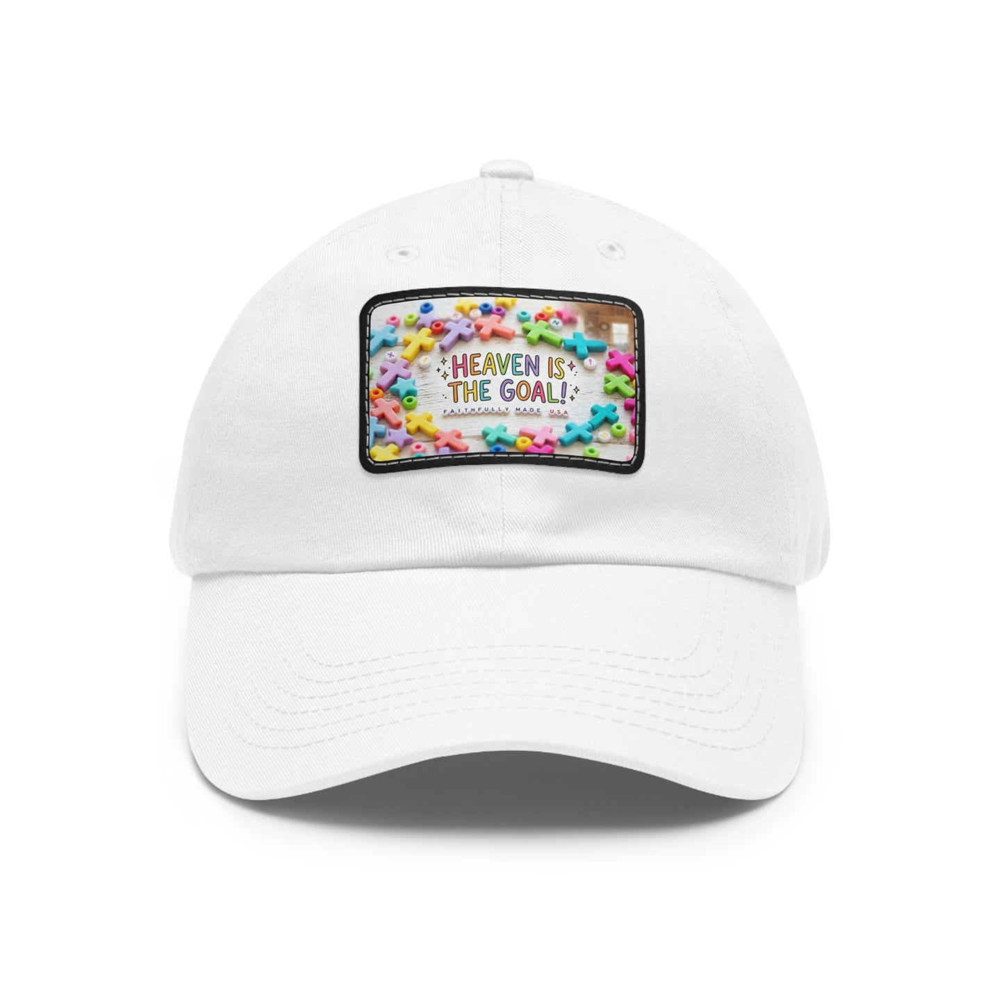 Heaven Is The Goal Dad Hat — Leather Patch Baseball Cap
