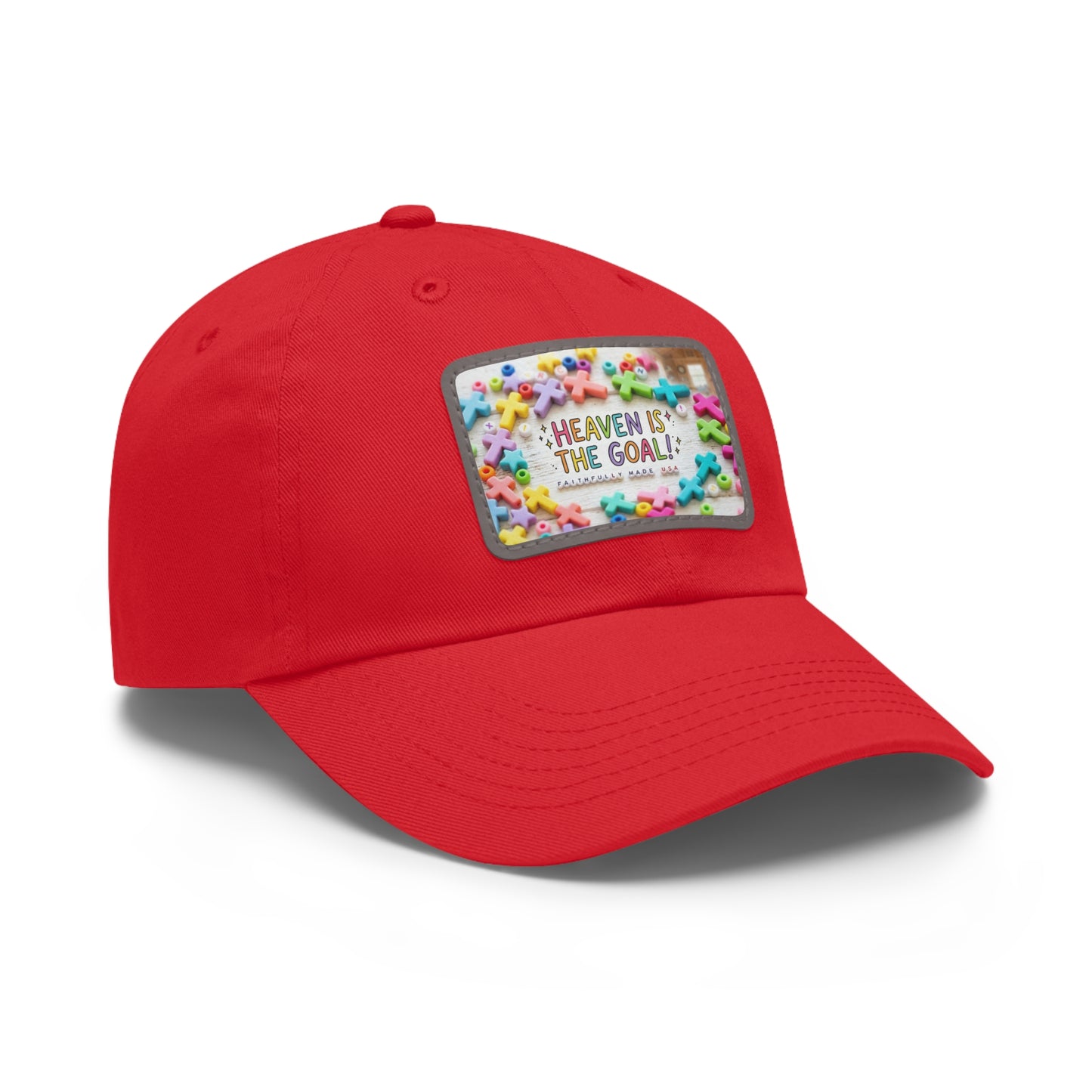 Heaven Is The Goal Dad Hat — Leather Patch Baseball Cap