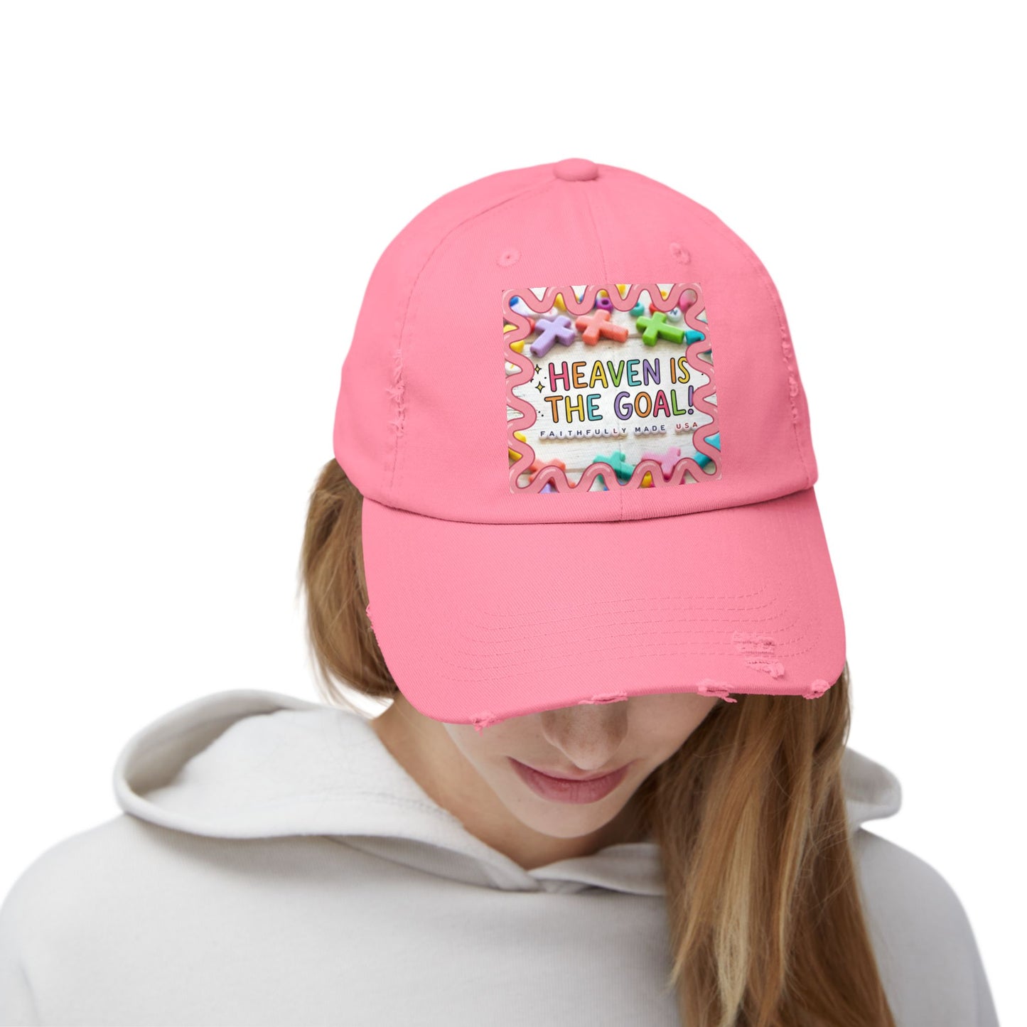 Heaven Is The Goal Distressed Cap — Colorful Faith Baseball Hat