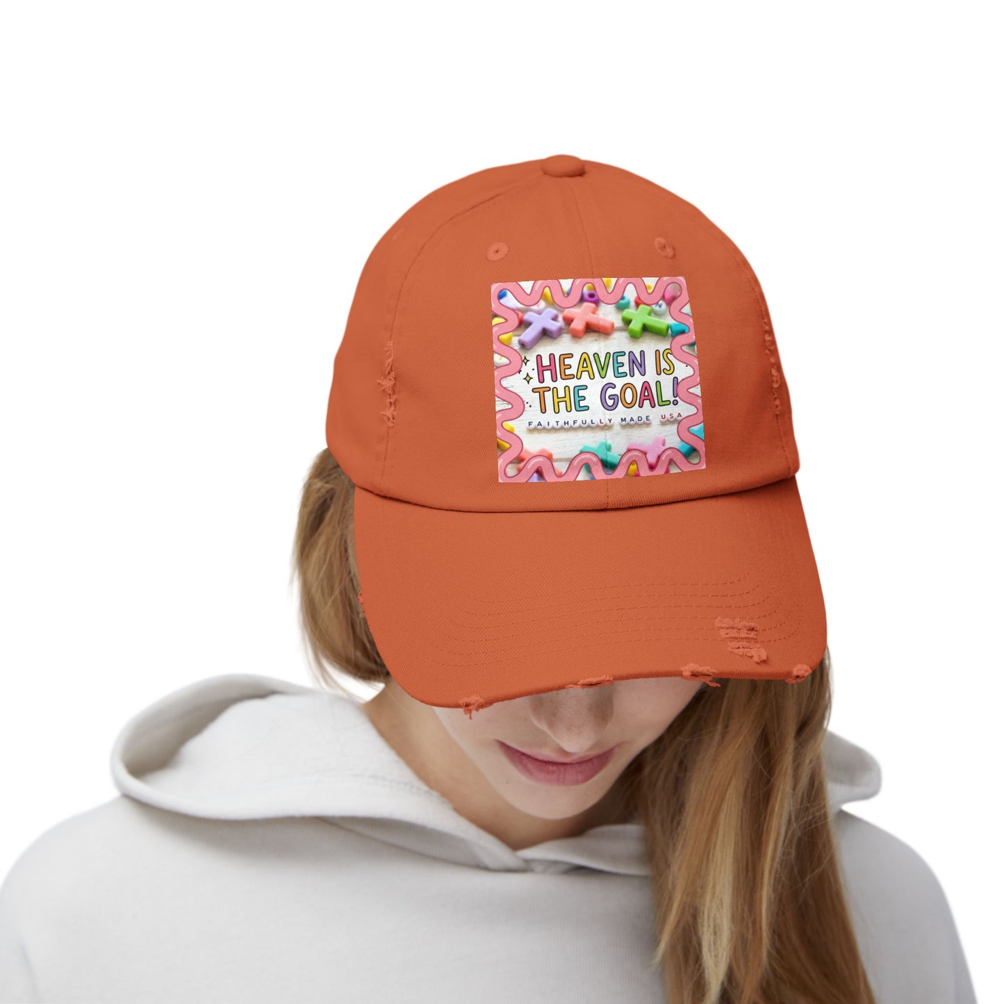 Heaven Is The Goal Distressed Cap — Colorful Faith Baseball Hat