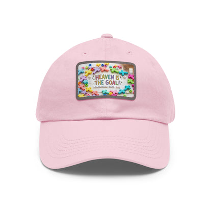 Heaven Is The Goal Dad Hat — Leather Patch Baseball Cap